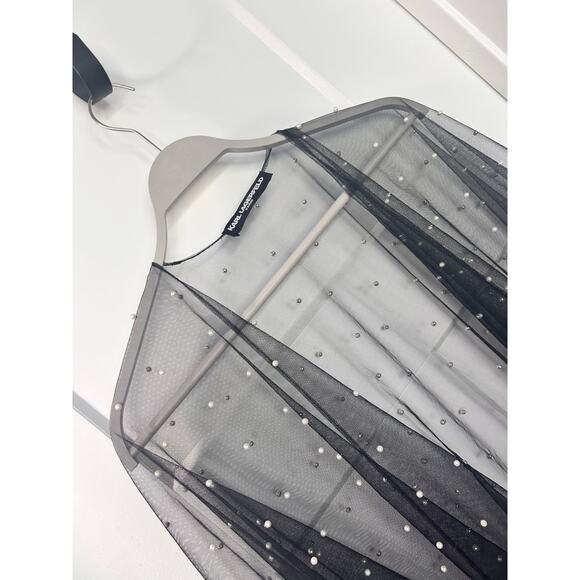 Karl Lagerfeld Paris Women's Embellished Tulle Stole Wrap Sheer Black One Size‎ - Picture 3 of 11